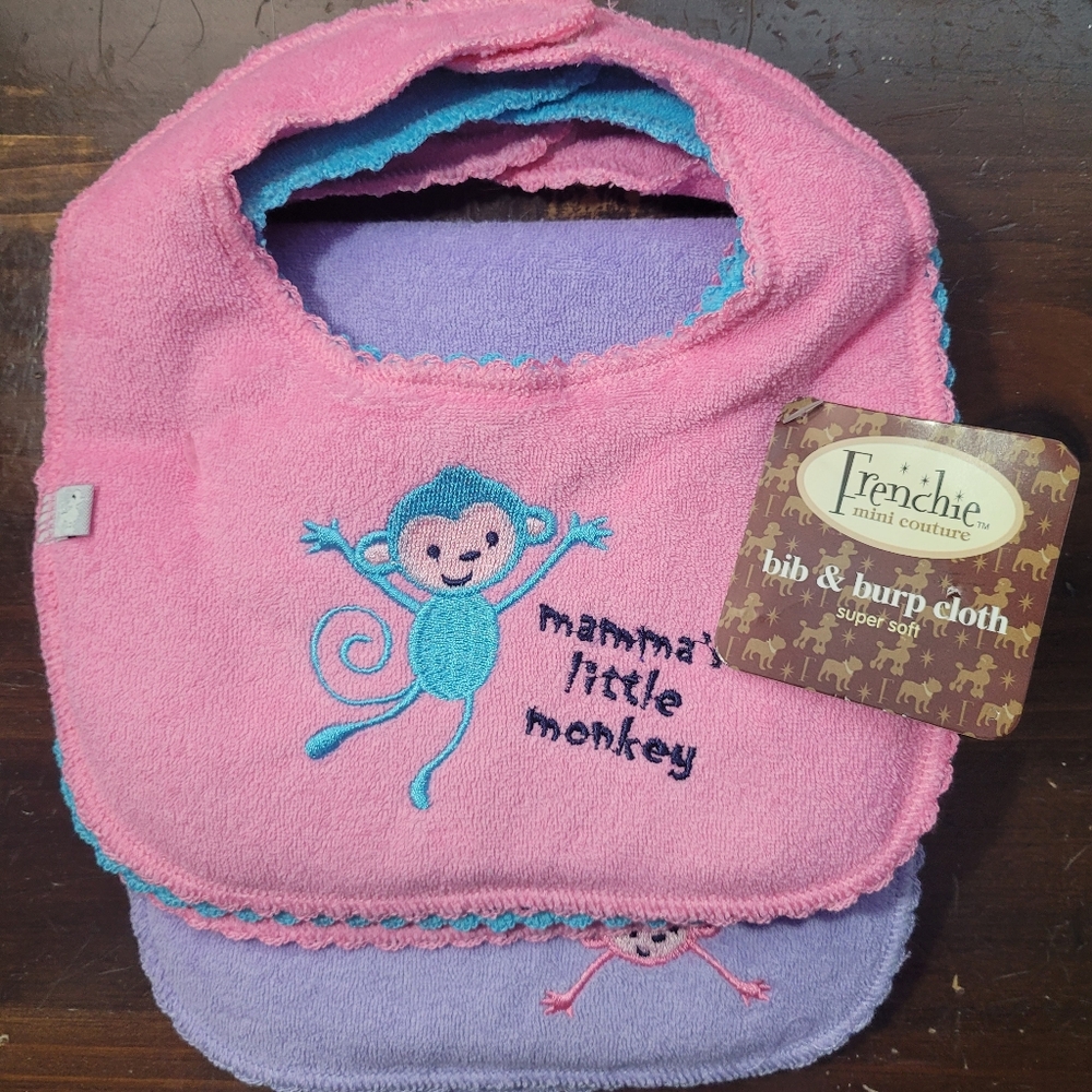 Frenchie Bib and Burp Cloth Set
